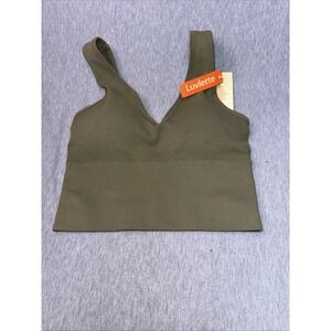 Luvlette Women's Ribbed Longline Sports Bra Olive Green Size S NWT Seamless